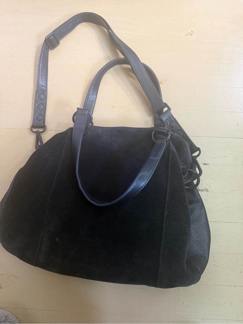 Hammitt Black Suede & Leather Shoulder Tote